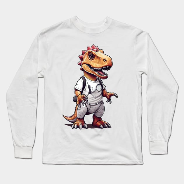 Pandicorn T Rex Dinosaur Cartoon Long Sleeve T-Shirt by Elysium Studio